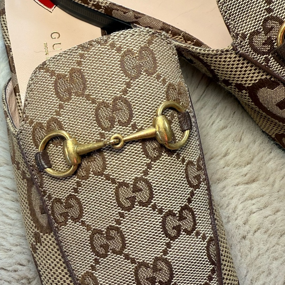 Gucci Princetown GG logo Canvas Loafer Mules in Rosewood - Picture 5 of 14